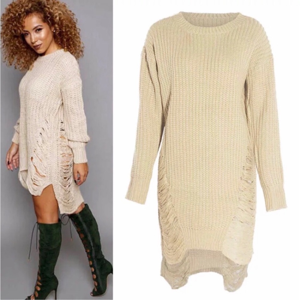 NWOT Sexy beige oversized draped sweater dress